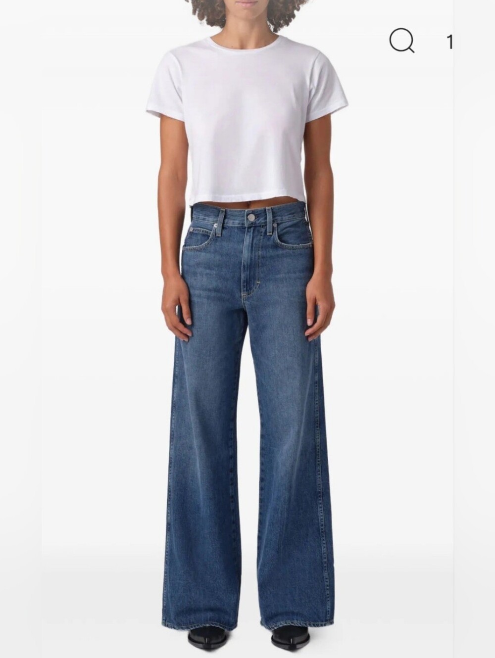 AMO Wide-Leg Flare Jeans in Medium Blue Denim